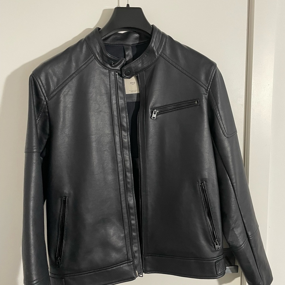 Mango Men's Black Leather Jacket